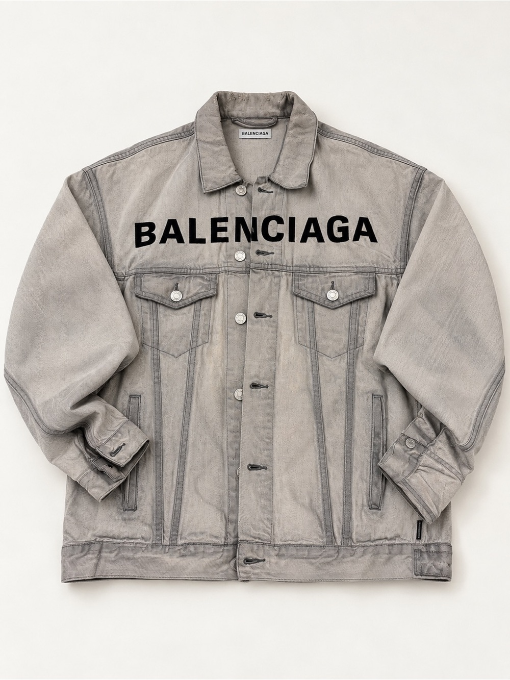 Balenciaga Unisex Logo Denim Jacket in Light Gray